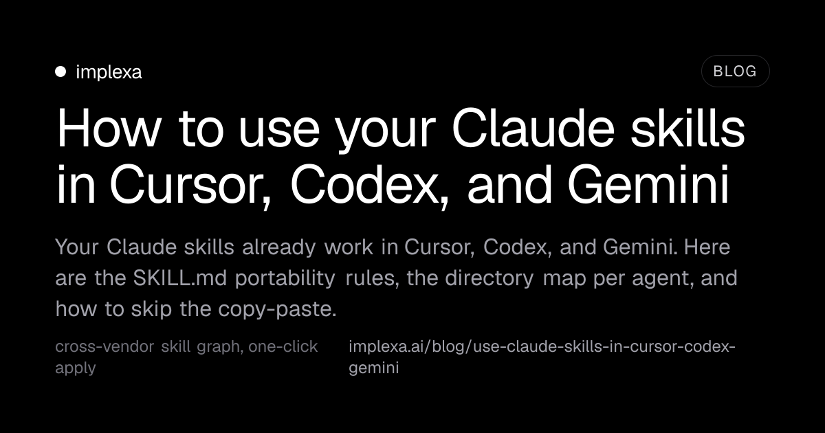 How to use your Claude skills in Cursor, Codex, and Gemini | implexa